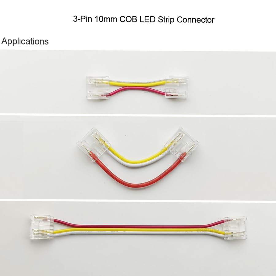 3-Pin 10mm COB LED Strip Connector for Solderless Strip-to-Wire Joints on CCT COB LED Light Strips - (Style: A, Color: Strip to Wire, Package: 25, Pins: 3P 10mm Connector)