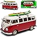 Welly Volkwagen T1 Rot Weiss mit Surfbrett Samba Bully Bus 1950-1967 1/24 Modell Auto mit individiuellem Wunschkennzeichen
