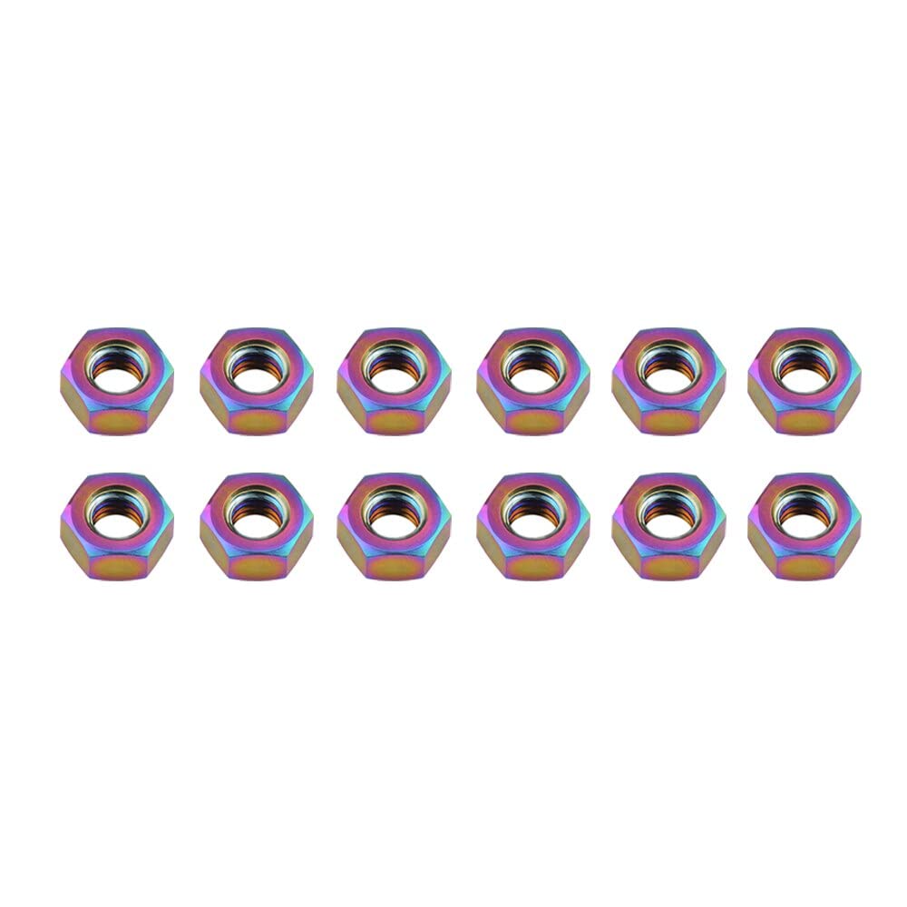 Tuerca hexagonal de titanio, Tuercas hexagonales M5, M6 y M8 for bicicleta, motocicleta coche. Sujetador de titanio en 3 colores(Rainbow)