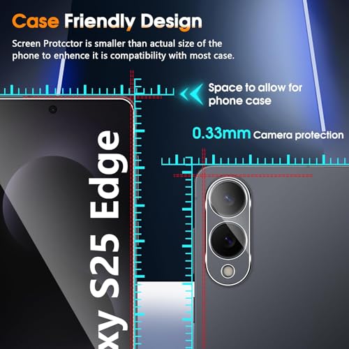 Image of PreCure (2+2) Tempered Glass for Samsung Galaxy S25 Edge 5G | 2 Screen Protectors + 2 Camera Lens Protectors | 9H Hardness | Ultra HD Clarity | Anti-Scratch