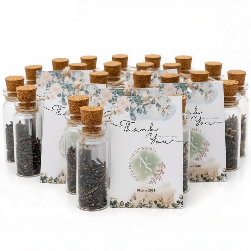 PLANT CENTRE Seed Bottles (Set of 25) | Mini Seed Storage Glass Jars for Gifting & DIY Kits | Transparent Jars with Secure Lids | Perfect for Herbs, Flowers, and Vegetable Seeds