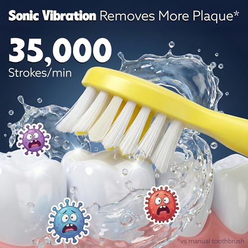 Image of AGARO Rex V2.0 Sonic Kids Electric Toothbrush, 35,000 Strokes /Min, 2-Min Smart Timer, USB-C Rechargeable(Up to 21 Days), 3 Modes, 2 Soft Replaceable Brush Heads, IPX7 Waterproof Gentle for Kids' Teeth