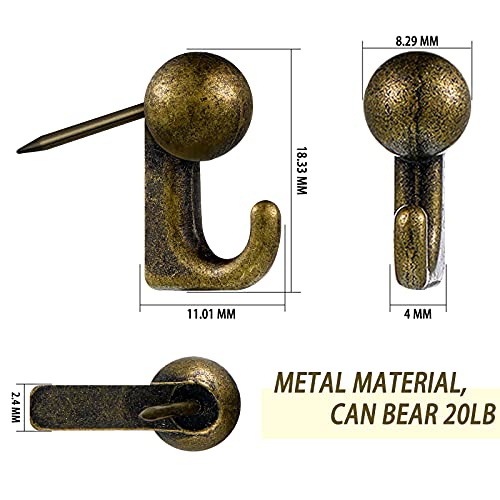 Image of Jetec 30 Pieces Metal Push Pin Hangers Pin Wall Hooks Picture Hanging Picture Nails Frame Oil Painting Hooks on Wooden or Fabric Wall for Home or Office(Bronze)