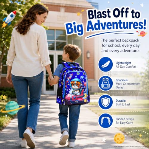 Image of UFNDC 3PCS Boys Dog Backpack, Kids Space Bookbag with Lunch Box, Water Resistant Rocket School Bag for Elementary Preschool Toddler
