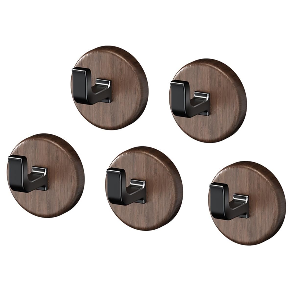 Wdwdw Walnut Coat Rack With Hooks Self-Adhesive - 5 Pack,Retro Wood Base With Metal,No Drilling Decorative Wall For Towel