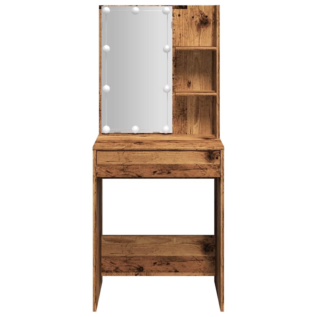 vidaXL Tocador con Luces LED Madera Envejecida 60x40x140 cm, Mesa tocador, tocador de Maquillaje, Muebles de vestidor, Mesa de Maquillaje