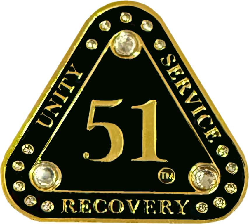 (1-55 Years) AA 51-Year "Midnight Crystals" Triangle Coin - Alcoholics Anonymous Medallion, AA Sobriety Medallion, Triangular Sobriety Chip, Clear