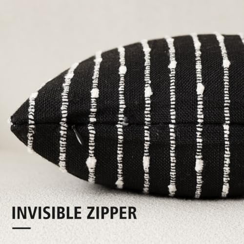 Image of Foindtower Decorative Striped Boucle Throw Pillow Covers 18x18 Inch Black