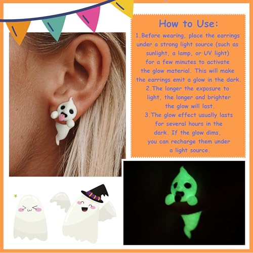 Halloween Ghost Earrings for Women Glow-In-The-Dark Cute Spooky Animal Bite Stud Earrings Halloween Jewelry Gifts Accessories Costumes2