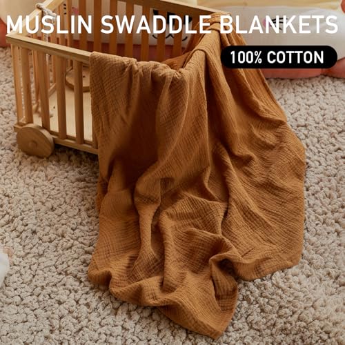 Image of Muslin Swaddle Blankets for Baby Girls and Boys, 4 Pack Breathable and Skin-Friendly Newborn Receiving Blanket, 100% Cotton Swaddle Wrap, Essentials Infant Shower Items, Toddler Gift