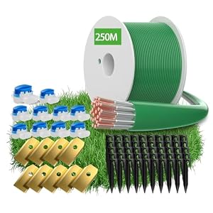 250m Boundary Cable for Robotic Lawnmower - Headley Tools Boundary Wire+50x Pegs+10x Connectors+9x Titanium Blades Accessory Set for Search Cable, Compatible with Gardena/Husqvarna/Worx