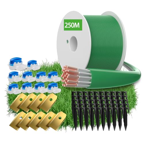 250m Boundary Cable for Robotic Lawnmower - Headley Tools Boundary Wire+50x Pegs+10x Connectors+9x Titanium Blades Accessory Set for Search Cable, Compatible with Gardena/Husqvarna/Worx
