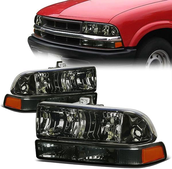 Headlight Assembly Compatible with 1998-2004 Chevy S10 Pickup Blazer Factory Style, Left Right Headlamp Set (Smoked/Amber)
