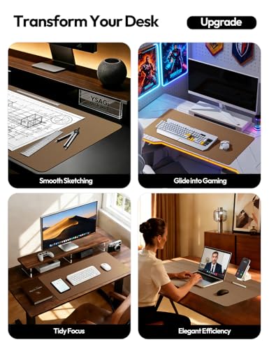 Image of YSAGi Leather Desk Protector, Office Mat, Large Mouse Mat, Non-Slip PU Leather Blotter, Laptop Pad, Waterproof Writing Pad for Office and Home (Bronze, 31.5 inch x 15.8 inch)