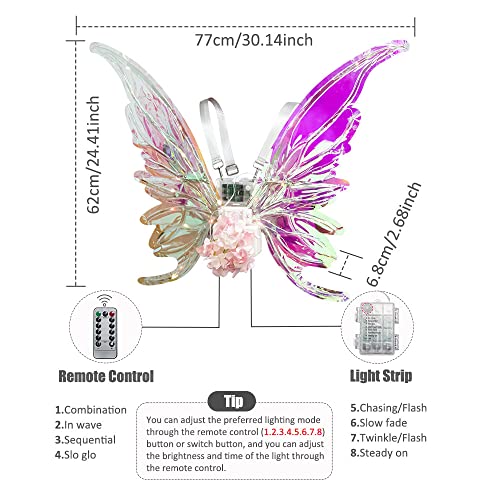 Heyseri Iridescent Wings Dress Up Glitter Wings Fairy Led Flapping Costume Angel Wings For Kids Girls Women Halloween Cosplay Birthday Multicolored #TOP6