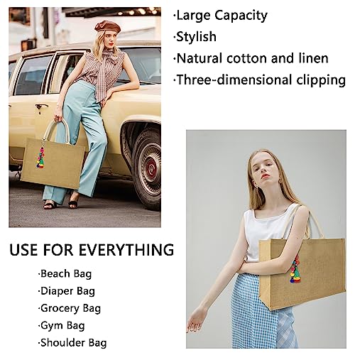 Image of Hibala Woven Large Beach Bag Straw Beach Tote Handmade Weaving Shoulder Tassel Bag Handbag
