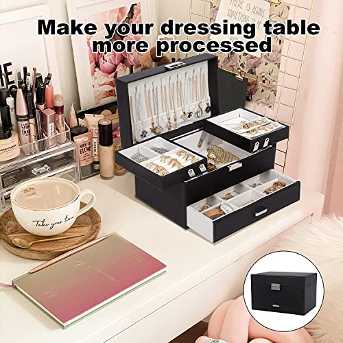 Image of Sagrach PU Leather Jewelry Storage Display Case for Drawer Dresser | Jewellery Holder Trays for Earring Ring Necklace Watch (1Pc, 22.5cm x 14.2cm x 14.2cm, Black)