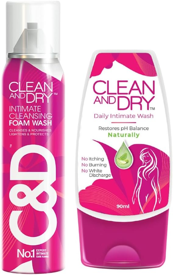 CLEAN & DRY| Daily intimate Foam & wash | Hygiene Wash for Women, Vaginal Wash, Smooths Skin | AntiBacterial and prevents infections | Restores pH Balanace| No itching, Burning, white Discharge| Combo