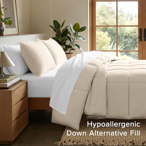 Image of Bare Home Comforter Set - Full Size - Ultra-Soft - Goose Down Alternative - Premium 1800 Series - All Season Warmth (Full, Sand)