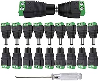 Aiqeer 25 Pairs 12V/24V 5.5 X 2.1 mm DC Power Connector Adapter, Male Female Power Plug Socket Kit, DC Screw Terminal Plug Connector for CCTV Camera LED Strip (Green)