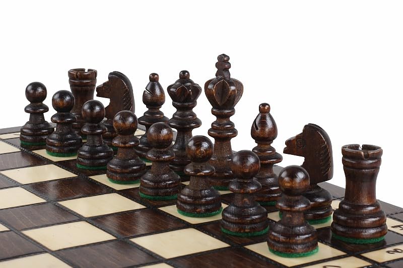 Sunrise Chess & Games - Szachy i warcaby gra drewniana 35 x 35 cm drewno wiśniowe - Kompaktowa gra 2 w 1 ze składaną walizką