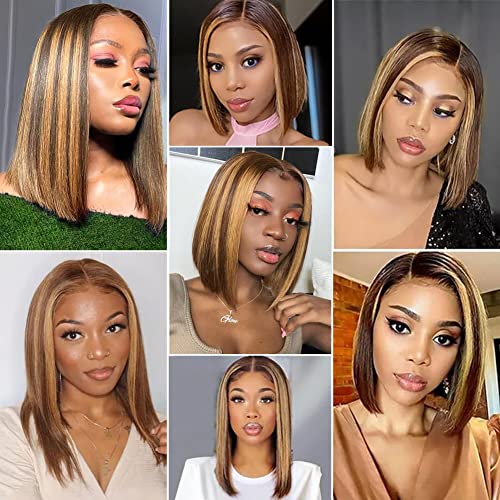 Ldjoy 4/27 Highlight Glueless Human Hair Wigs For Black Women Pre Plucked Omber 13X4 Hd Transparent Lace Front Wigs 180% Density Honey Blonde Straight Lace Frontal Wigs With Baby Hair 12 Inch #TOP5