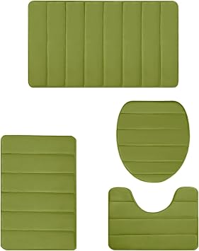 Memory Foam Bathroom Rugs Sets 4 Piece with Toilet Lid Cover, Non-Slip Absorbentb Rugs and Mats for Bathroom Floor, Tub and Shower, Green
