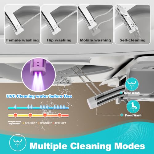Inodoro inteligente con bidé y tanque, apertura y descarga automática activada por pie, desodorizador, secador de aire caliente, asiento calefaccionado, compatible ADA para baño miniatura 5
