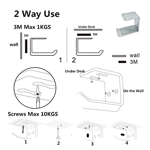 MeetRade Headset Headphone Hanger Hook Underdesk Wall Sticker On Earphone Stander for Home Office (Under Desk Black) - Image 2