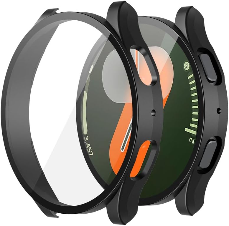 Misxi 2-Pack Hard PC Screen Protector Case for Samsung Galaxy Watch 7 40mm, Anti-Slip Ultra-thin Scratch Resistant Cover with Tempered Glass for Galaxy Watch7, Black