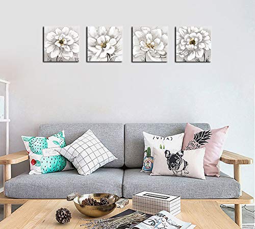 Yearainn Flowers Wall Art Bathroom Wall Decor Abstract Botanical Picture Contemporary Wall Art Prints Bedroom Living Room Kitchen Office Home Decor Modern White Flower Canvas Artwork 12 Inch X 12 Inch X 4 Pieces thumb #4