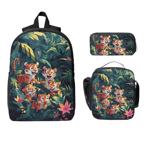 Cartoon Tiger Backpacks 3 Pcs Cute Lightweight Daypack with Fun Graphic Cartoon Print for Outdoor Hiking and Travel