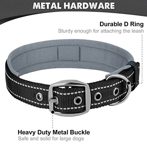 Joytale Halsband Hund, Weich Hundehalsband Gepolstert Neopren Hunde Halsband für Mittelgroße Hunde, Nylon Reflektierend Breit Halsbänder, Schwarz