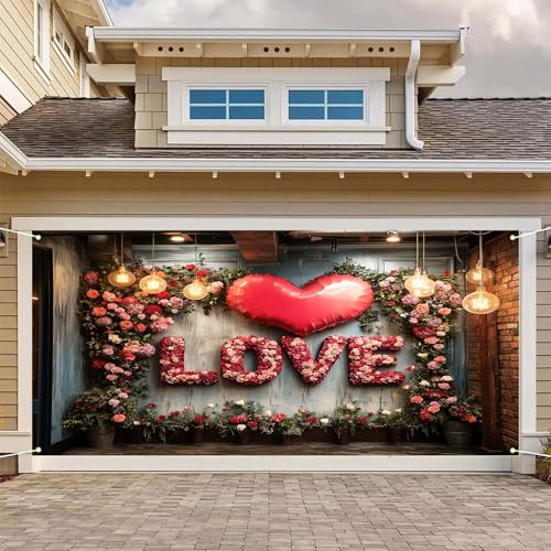 Valentines Day Garage Door Cover Romantic Floral Love Sign Words