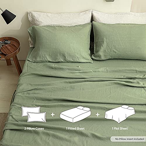 SimpleOpulence-100-Linen-Sheet-Set-Solid-Color-4-Pcs-Washed-French-Linen-Bed-Sheets1-Flat-Sheet1-Fitted-Sheet2-Pillowcases-Breathable-Bedding-Set-Sage-Green-Queen