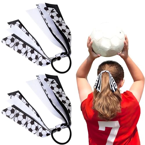 2 Pieces Cheer Soccer Hair Accessories for Girls, Soccer Elastic Hair Ties Ponytail Holders Ribbon Soccer Hair Accessories for Girls Women Soccer Party Team Members