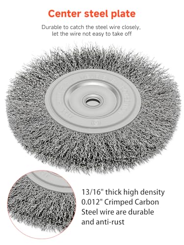 Image of 6in Wire Wheel Brush for Bench Grinder, Coarse Crimped Steel Wire 0.012 inch with 1 /2 inch & 5 /8 inch Arbor for Rust Removal - 2pack