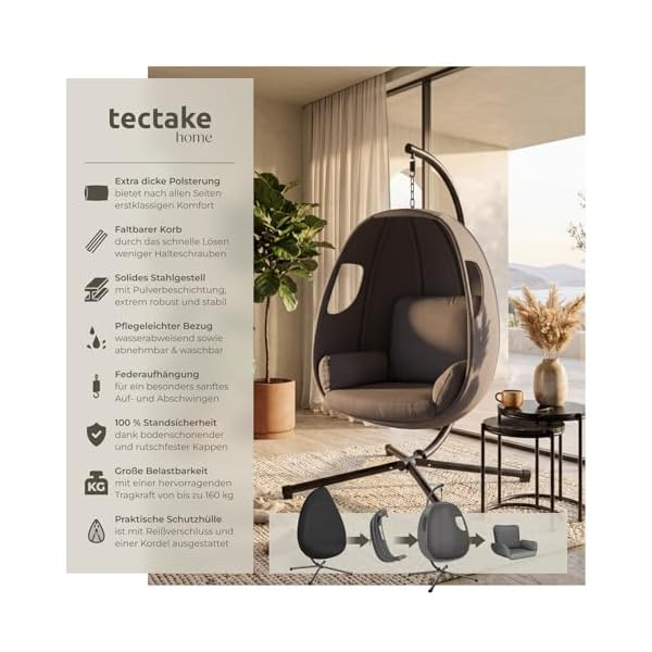 tectake Hängesessel mit Gestell Anthrazit