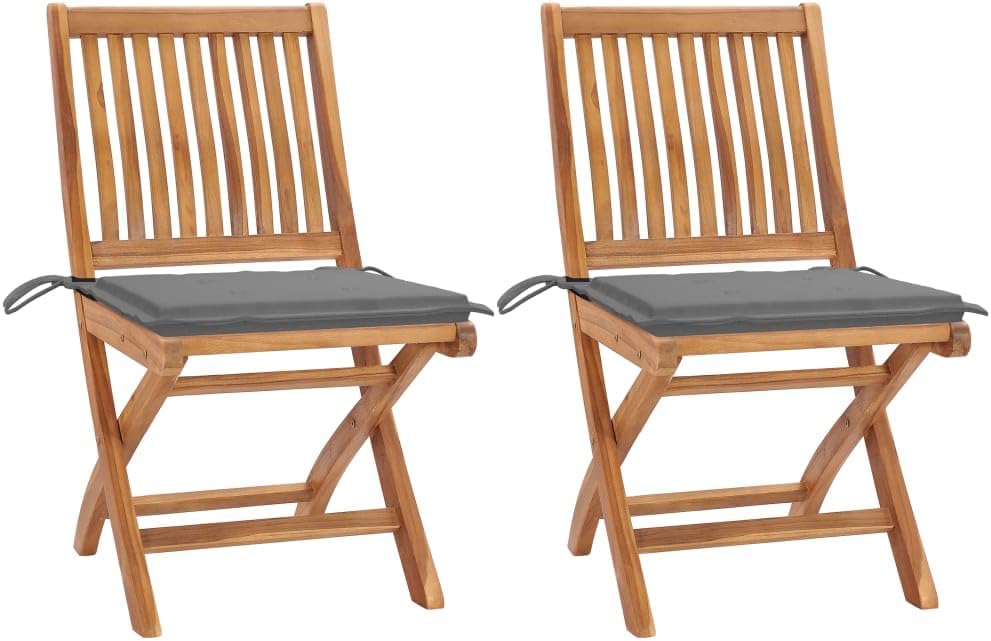 Patio Chairs 2 pcs with Gray Cushions,Bistro Chairs,Lounge Chairs,Lawn Chairs,Camping Chair,Beach Chairs,Poolside Chairs,Foldable,for Lawn,Garden,Backyard,Poolside,Porch,Solid Teak Wood