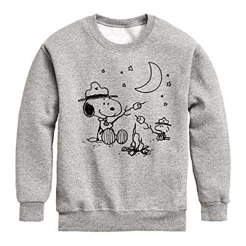HYBRID APPAREL - Peanuts - Snoopy Camping - Toddler And Youth Crewneck Fleece Sweatshirt - Size Small Athletic Heather