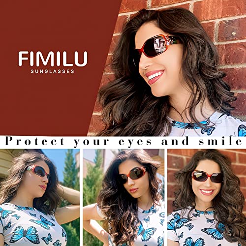 Fimilu Sunglasses For Women Polarized Uv400 Protection Wrap Around Glasses Trendy Butterfly Decor Fashion Accessories #TOP1