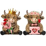 Burbell 2 Pcs Mother's Day Highland Cow Figurines...