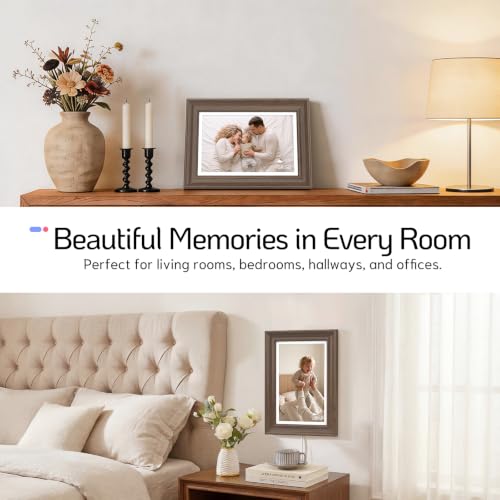 Image of NexFoto 10.1 inch Wood Digital Picture Frame, 64GB WiFi Electronic Photo Frame HD Touchscreen, Add Pics from Google Photos, Share Photos /Videos via App /USB, Gift for Mom /Birthday /Grandparents, Walnut