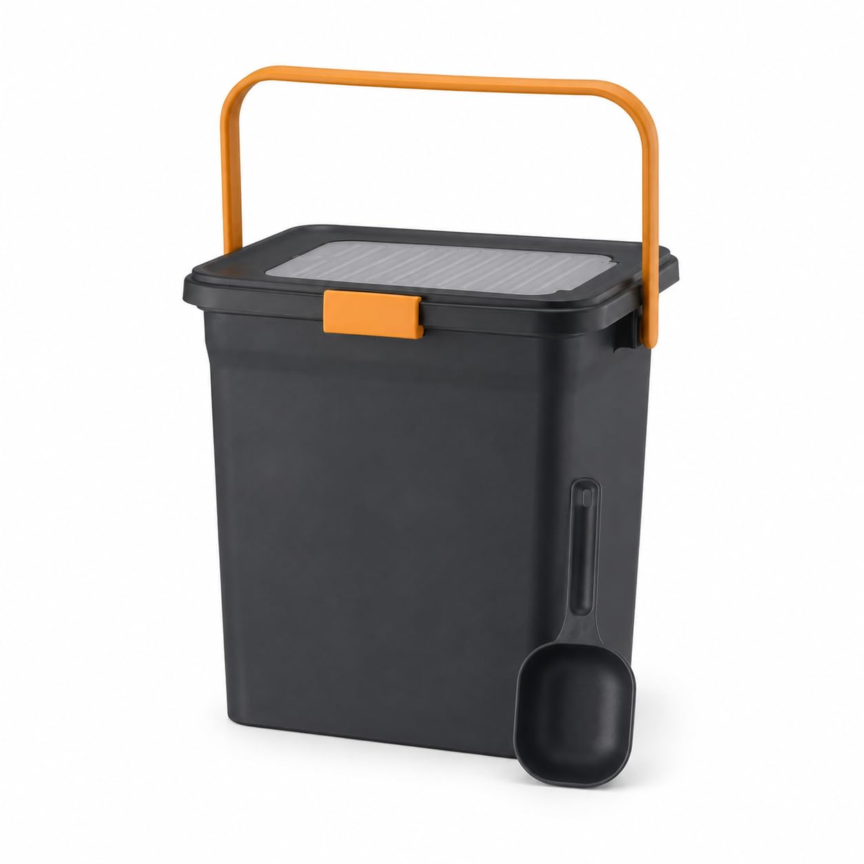 Wajha 17L/23L Large Pet Food Container with Scoop, Plastic Dog Cat Dry Food Storage Bin, Animal Feed Box for Kibble, Biscuits, Bird Seed, Rabbit Food & Fish Pellets (17 Litre Black)