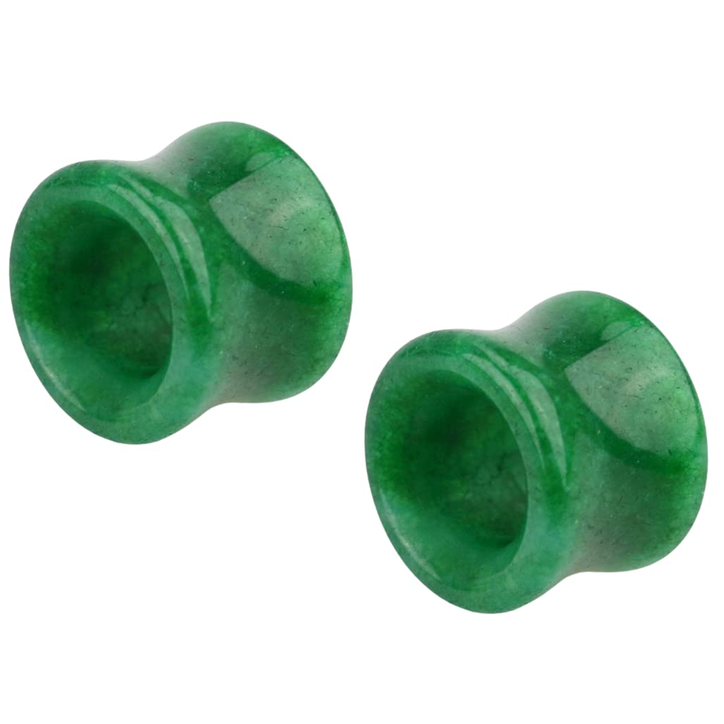 Pierced OwlPierced Owl Natural Green Jade Stone Double Flared Tunnel Plugs, Sold as a Pair