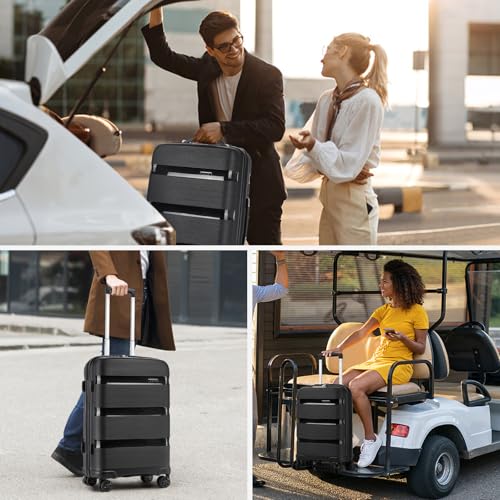 Image of Kono Luggage Sets 3 Piece Hard Shell Travel Trolley 4 Spinner Wheels Lightweight Polypropylene Suitcase with TSA Lock (Black, 20 /24 /28 Set)