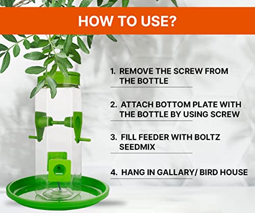 Image of Boltz Bird Feeder, 4 Feed Nozzle, Outdoor Hanging Bird Seed Feeder, Capacity Upto 1 Kg, Bird Feeder for Balcony, Ideal for All Kind and Stages Birds-(Green, Single Pack)