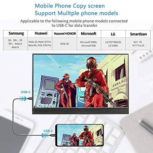 Monitor portatile USB-C da 15,6 pollici HD ultra sottile 1920*1080 IPS Schermo LED tipo C monitor portatile esterno con custodia in pelle per laptop PS3 PS4 MacBook Xbox360 Windows IOS 7 8 10, Kenowa