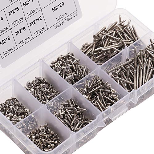 Juego de 800 Tornillos Autoperforantes M2 Acero Carbono Plateado miniatura 3