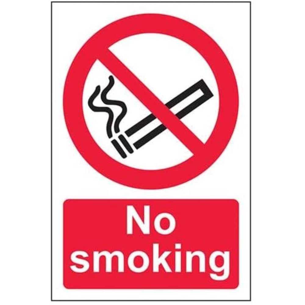 V Safety 57034AG-R No Smoking Prohibition Sign - Portrait - 100mm x 150mm - 1mm Rigid Plastic, Black/Red